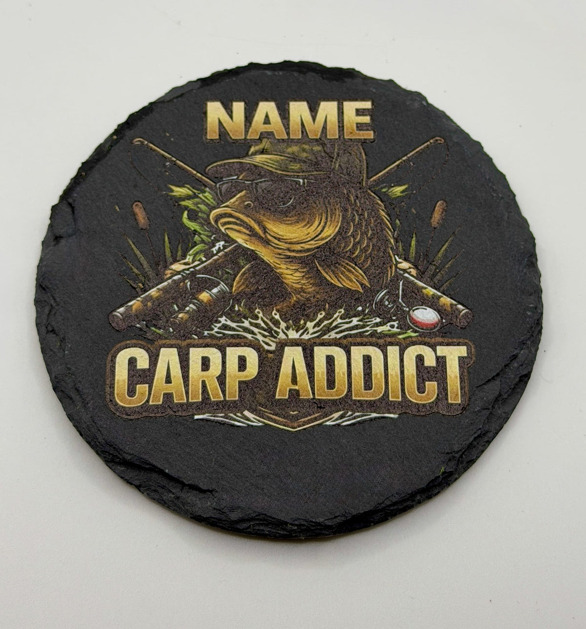 Personalised Carp Addict Slate Coaster