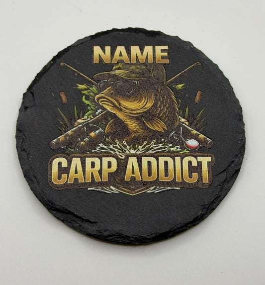 Personalised Carp Addict Slate Coaster