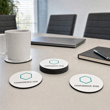 Conference coasters on a meeting room table