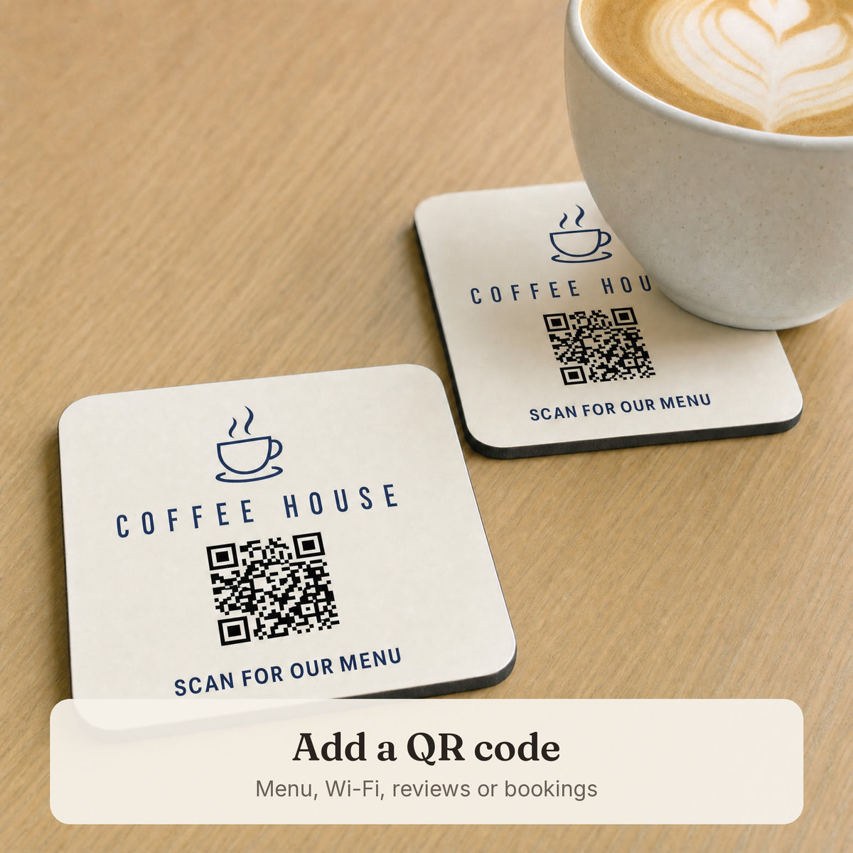 Coaster with a QR code for a menu
