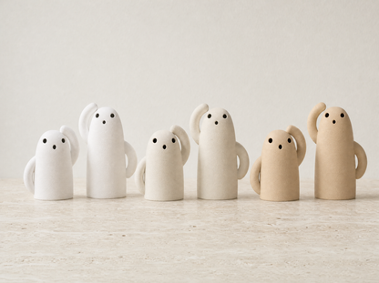 Ghost tea light holders in ivory white, bone white and desert tan
