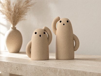 Pair of desert tan ghost tea light holders