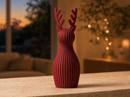 Dark red reindeer figurine with Christmas lights