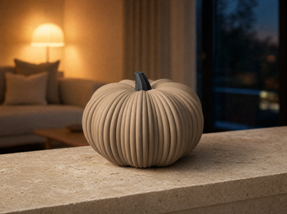 Dark tan pumpkin bowl in a cosy living room