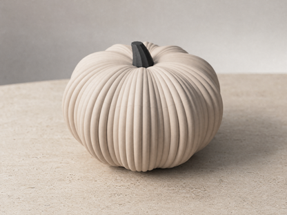 Bone white pumpkin bowl close-up of ribbed detail