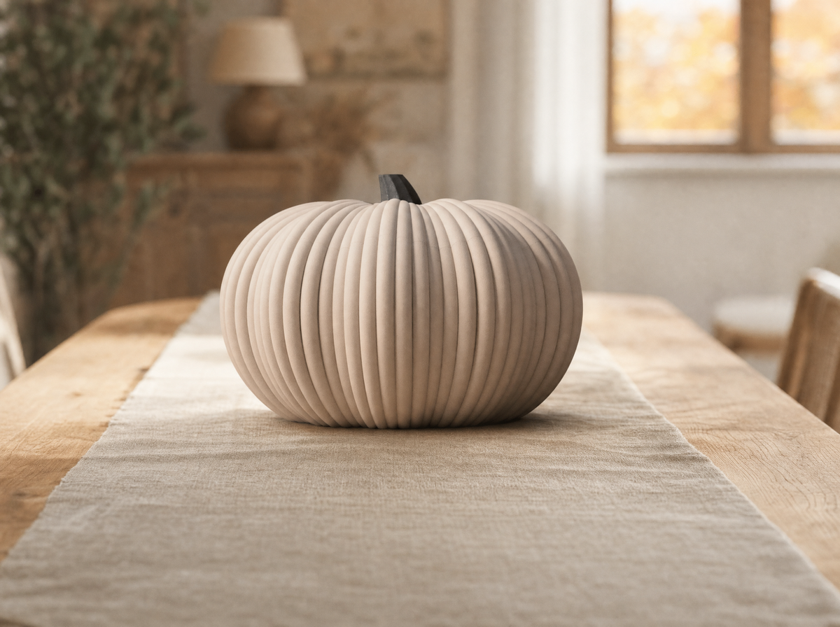 Bone white pumpkin bowl as a dining table centrepiece