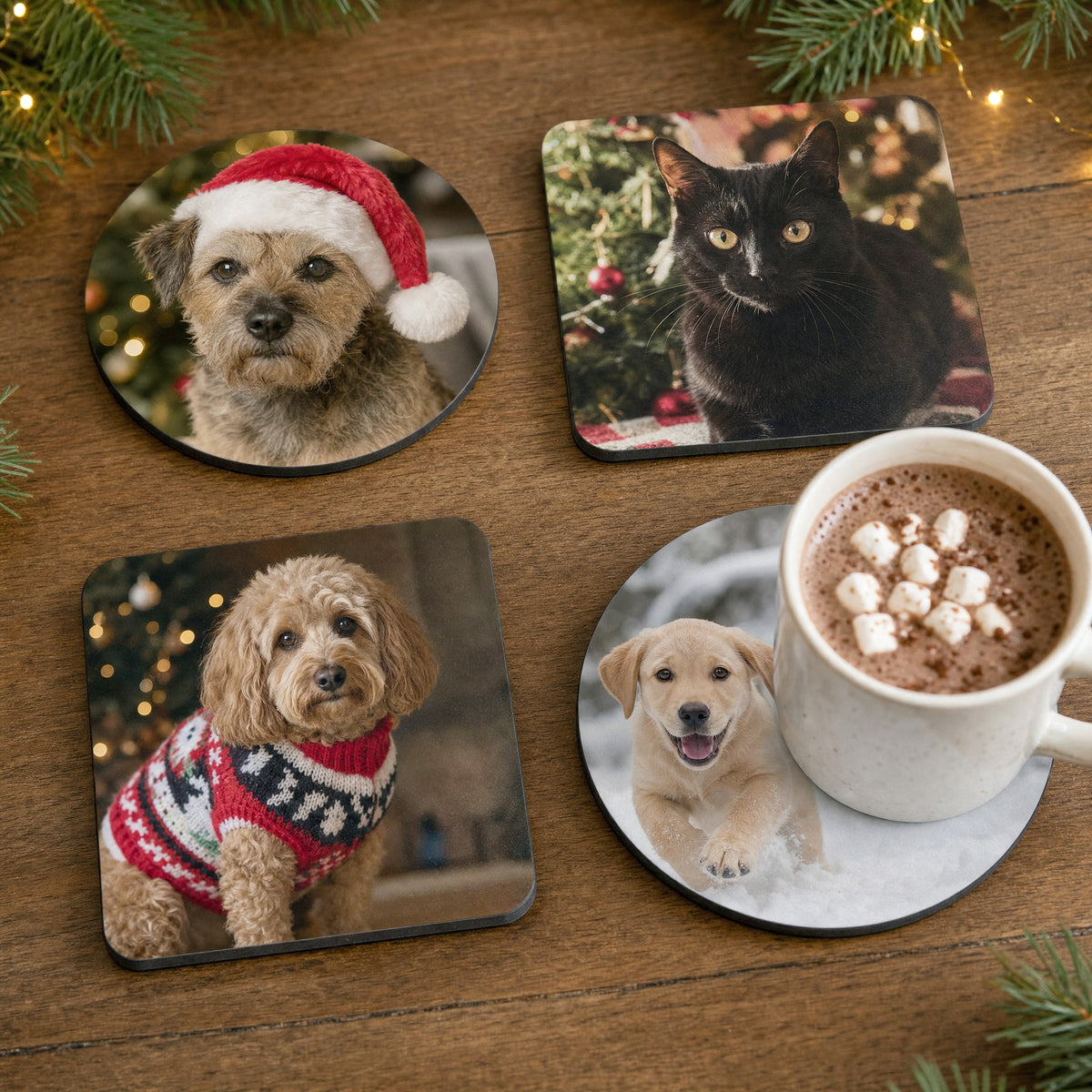 Christmas pet photo coasters