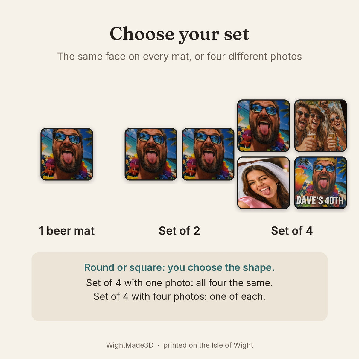 Choose one beer mat, a set of 2 or a set of 4
