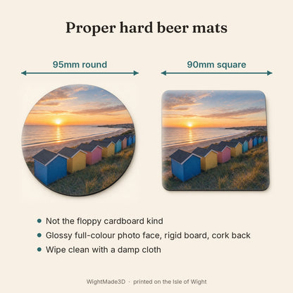 Proper hard beer mats, round 95mm or square 90mm