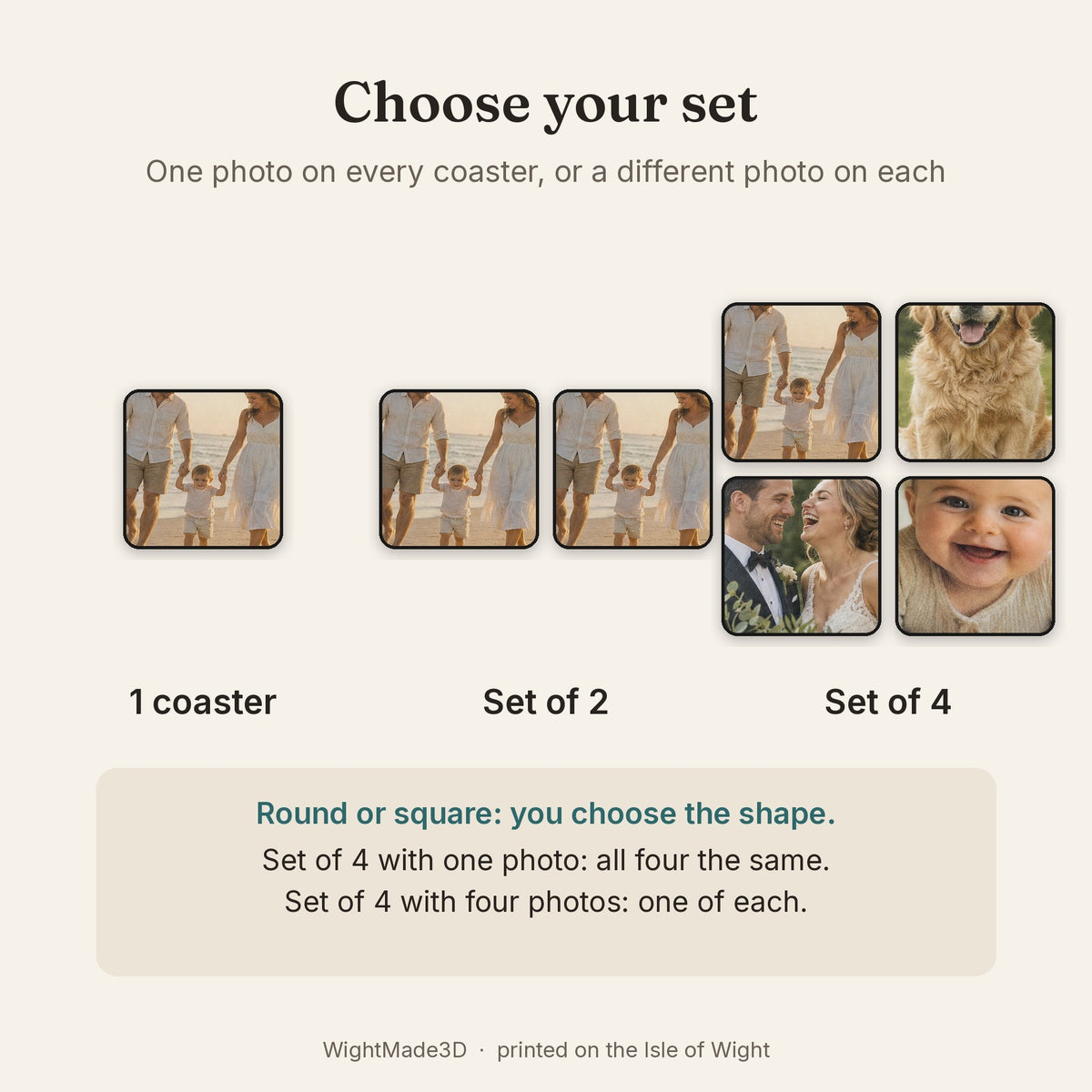 Choose one coaster, a set of 2 or a set of 4