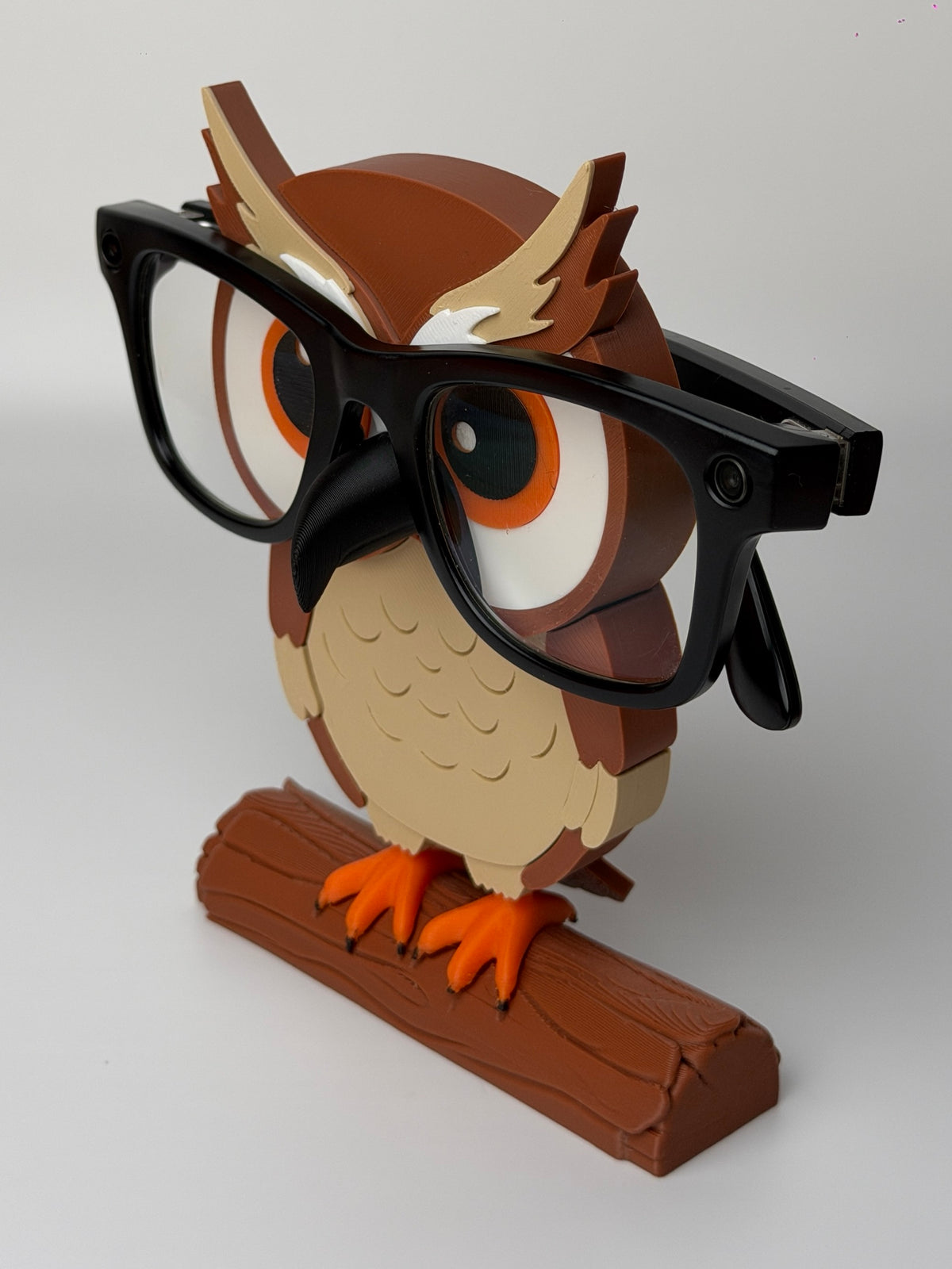 Wise Owl Glasses Holder with glasses, angled view