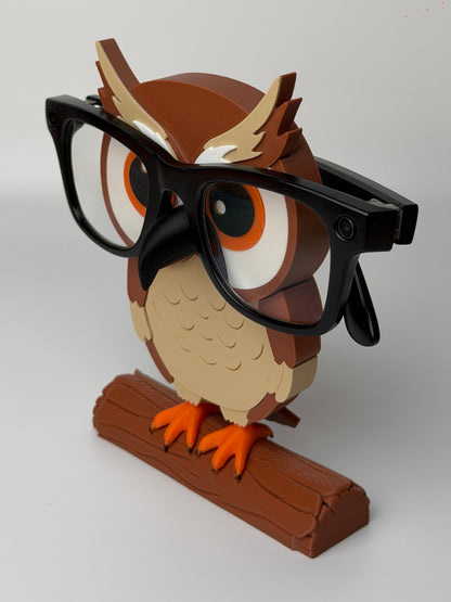 Wise Owl Glasses Holder with glasses, angled view